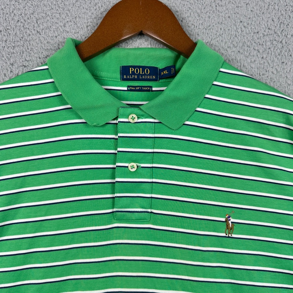 Polo Ralph Lauren Pima Soft Touch Polo Mens XXL Green Striped Flesh Pony Shirt